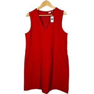 NEW! Gap Sleeveless Sheath Dress Pockets Red Career Casual V Neck - L